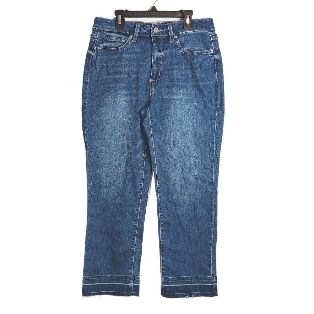 Time And Tru Straight Crop Jeans Womens 8 Medium Wash High Rise Stretch Boho